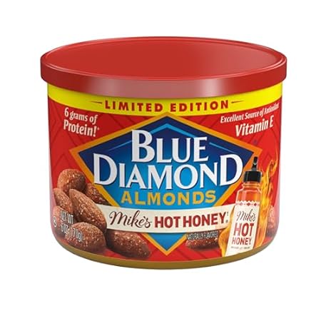 Blue Diamond Almonds, Made with Mike’s Hot Honey Infused with Chilies For a Perfect Sweet and Spicy Snack Nut Combination, 6oz. Can