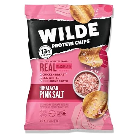 WILDE Himalayan Pink Salt Protein Chips, Thin and Crispy, High Protein, Keto Friendly, Made with Real Ingredients, 1.34oz Bags (Pack of 8)