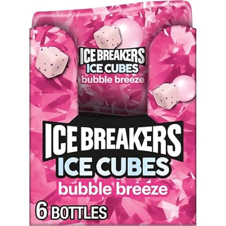 ICE BREAKERS Ice Cubes Bubble Breeze Flavored Sugar Free Chewing Gum Bottles, 3.24 oz (6 Count, 40 Pieces)