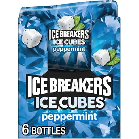ICE BREAKERS Ice Cubes Peppermint Flavored Sugar Free Chewing Gum Bottles, 3.24 oz (6 Count, 40 Pieces)