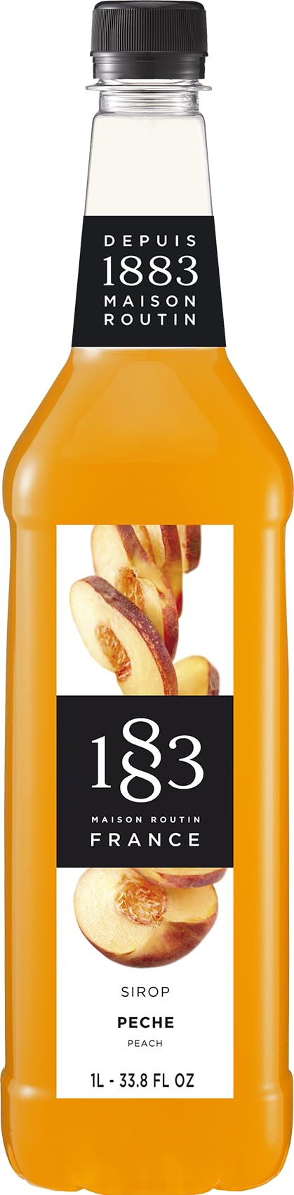 1883 Peach Syrup for Drinks, Made in France, 1 Liter Plastic Bottle