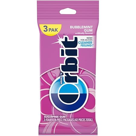 ORBIT Bubblemint Chewing Gum Sugar Free, 3 Packs of 14-Pieces (42 Total Pieces)