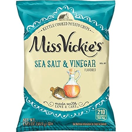 Miss Vickie's Kettle Cooked Potato Chips, Sea Salt & Vinegar, 1.375 Ounce (Pack of 64)