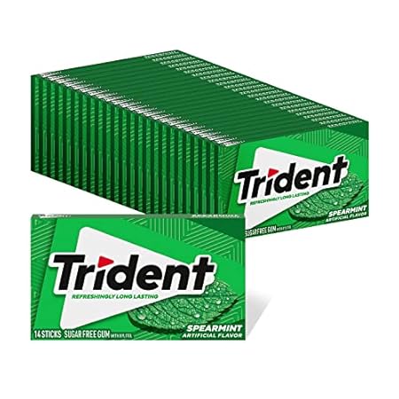 Trident Spearmint Sugar-Free Chewing Gum, Bulk, 24 Packs of 14 Pieces (336 Total Pieces)