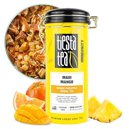 Tiesta Tea Maui Mango, Loose Leaf, Mango Pineapple Herbal Tea, Premium Non-Caffeinated Fruit Blend, Makes Hot or Iced & Brews Up to 50 Cups, 5.5 Ounce Refillable Tin