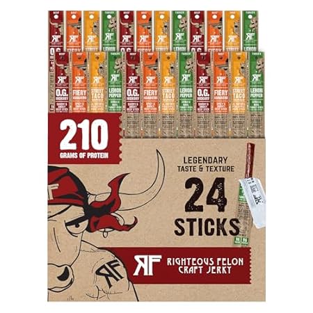 Righteous Felon Meat Sticks Variety Pack | Healthy Snack for Adults | Gluten Free & Keto Meat Sticks | Low Sugar & High Protein | Turkey, Pork, Beef Sticks | Jerky Gifts for Men | 24 Pack