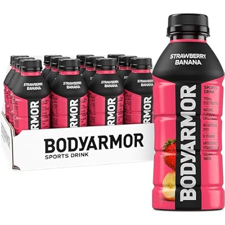 BODYARMOR Sports Drink Sports Beverage, Strawberry Banana, Coconut Water Hydration, Natural Flavors With Vitamins, Potassium-Packed Electrolytes, Perfect For Athletes, 16 Fl Oz (Pack of 12)