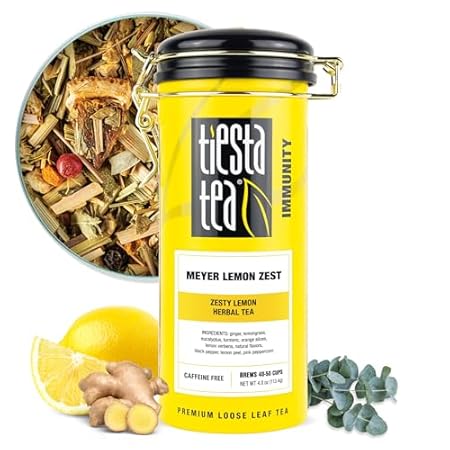 Tiesta Tea - Meyer Lemon Zest, Loose Leaf, Zesty Lemon Herbal Tea, Premium Non-Caffeinated Blend, Makes Hot or Iced & Up to 50 Cups, 4oz Refillable Tin