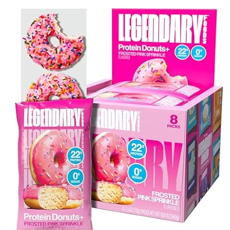 Legendary Foods 22gr Protein Donuts - Frosted Pink Sprinkle 8x (2 Donuts per Pack), High Protein, Zero Sugar, Gluten Free, Low Carb, Keto Friendly Snack, Healthy Donut GLP-1, Diabetic, Bariatric Diets