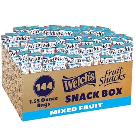 Welch's Fruit Snacks, Mixed Fruit, Great for School Lunches, Bulk Pack, Individual Single Serve Bags, 1.55 oz (Pack of 144)