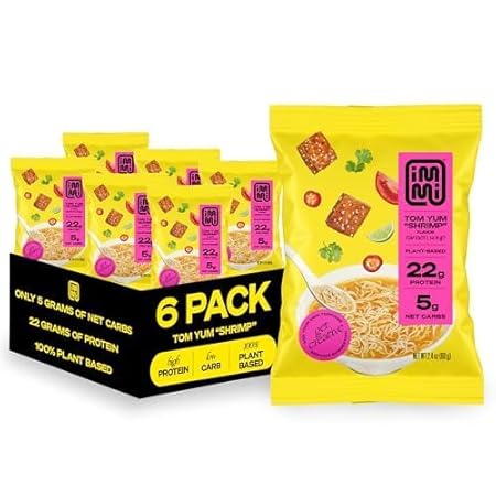 immi Tom Yum "Shrimp" Ramen, 100% Plant Based, Keto Friendly, Low Carb, High Protein, Packaged Noodle Meal Kit, Ready to Eat, 6 Pack