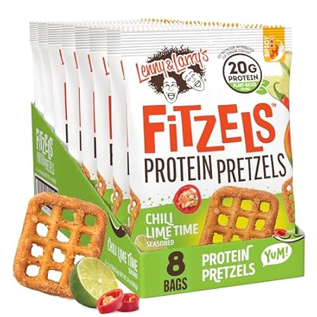 Lenny & Larry's FITZELS Protein Pretzels (Chilli Lime Time) 8 Individual Bags 3 oz Each – High Protein Snacks with 20g of Plant Based Protein – Healthy Vegan Pretzels – Delicious Salty Taste