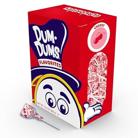 Dum Dums Cherry Lollipops - Bulk Candy Box with Lollipops Individually Wrapped, Single Flavor Gourmet Suckers - 50 Count
