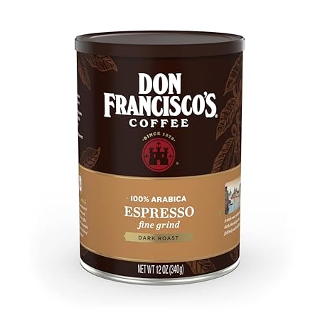Don Francisco's Premium Espresso Dark Roast Ground Coffee: Rich, Aromatic 100% Arabica Beans - Family Crafted Flavored Coffee for a Delightful Morning Brew (12 oz Can)