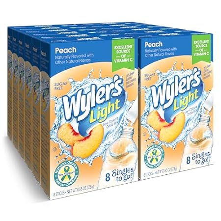Wyler’s Light Singles-To-Go Sugar Free Drink Mix, Peach, 8 CT Per Box (Pack of 12)