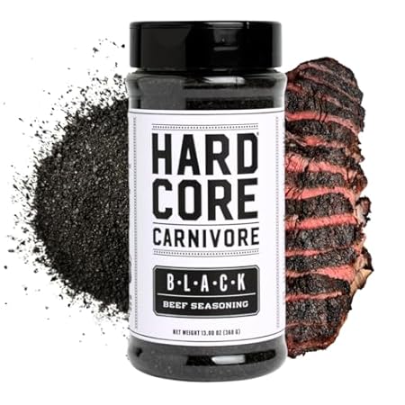 Hardcore Carnivore Black: Activated Charcoal Meat Seasoning Rub (13 oz Shaker) Texas-Made, Blend for Steak, Brisket, Burgers, BBQ, Grilling and Smoking
