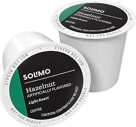 Amazon Brand - Solimo Light Roast Coffee Pods, Compatible with Keurig 2.0 K-Cup Brewers, Hazelnut Flavored, 100 Count (Pack of 1)