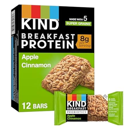 KIND Breakfast Protein, Healthy Snack Bar, Apple Cinnamon, Gluten Free Breakfast Bars, 8g Protein, 1.76OZ Packs, 12 Count