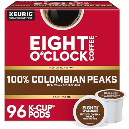 Eight O'Clock Coffee Colombian Peaks Single-Serve Keurig K-Cup Pods, Medium Roast Coffee Pods, 96 Count