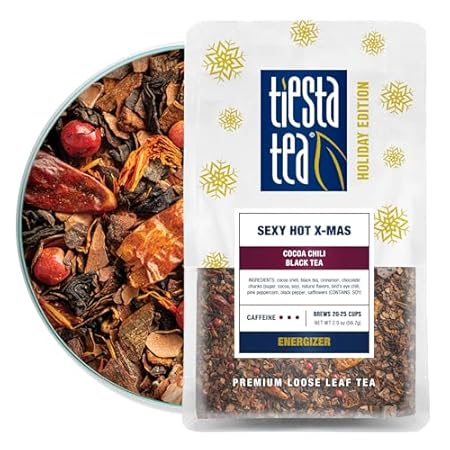 Tiesta Tea - Sexy Hot Christmas Tea, Loose Leaf, Cocoa Chili Black, Premium High Caffeinated Blend, Spicy Black, Make Hot or Iced, Brews Up to 25 Cups, 2 Ounce Resealable Bulk Pouch