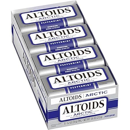 ALTOIDS Arctic Peppermint Breath Mints - Altoids Hard Candy Bulk, Sugar Free Mints 1.2 oz Tin, Pack of 8