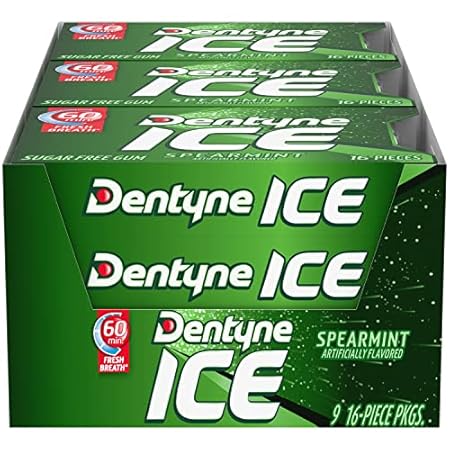Dentyne Ice Spearmint Sugar-Free Chewing Gum, 9 Packs of 16 Pieces (144 Total Pieces)