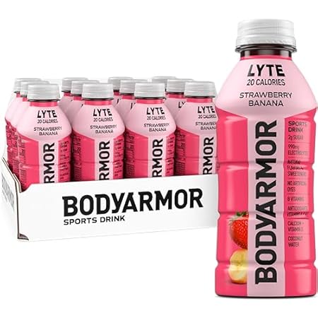 BODYARMOR LYTE Low-Calorie Sports Drink, Strawberry Banana, Coconut Water, Natural Flavors, Vitamins, Electrolytes, 16 Fl Oz (12 Pack)