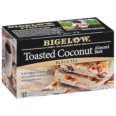 Bigelow Tea Toasted Coconut Almond Bark Black Tea, Caffeinated Tea with Coconut and Almond, 18 Count Box (Pack of 6), 108 Total Tea Bags