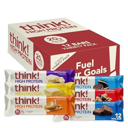 think! Protein Bars, High Protein Snacks, Gluten Free, Kosher Friendly,Variety Pack, Nutrition Bars, 2.1 Oz per Bar, 12 Count (Packaging May Vary)