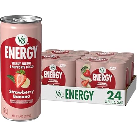 V8 Energy Strawberry Banana Juice Energy Drink, 8 fl oz Can (24 Pack)