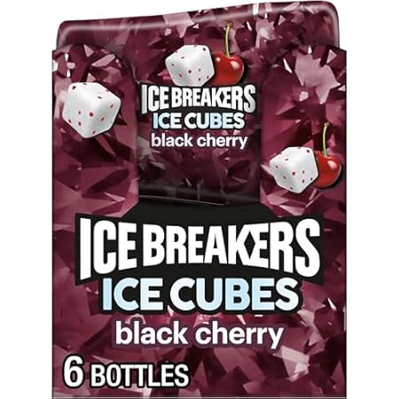 ICE BREAKERS Ice Cubes Black Cherry Flavored Sugar Free Chewing Gum Bottles, 3.24 oz (6 Count, 40 Pieces)