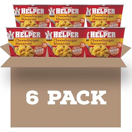 Hamburger Helper Cheeseburger Macaroni Microwave Cup, 2 oz (6 Pack), Real Beef, 9g Protein, Hearty, Cheesy, and Ready in 4 Minutes, Perfect for Midweek Dinners, Busy Evenings, and Families on the Go