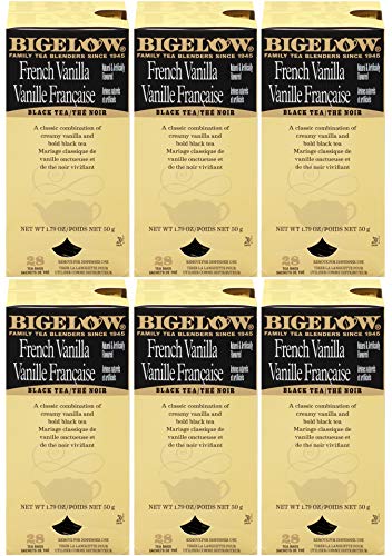 Bigelow French Vanilla Tea 28-Count Boxes (Pack of 6) Premium Black Tea Flavored with Vanilla Antioxidant-Rich Gluten-Free Full-Caffeine Tea in Foil-Wrapped Bags