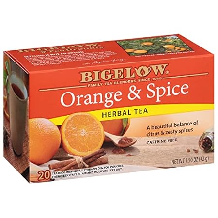 Bigelow Tea Orange & Spice Herbal Tea, Caffeine Free Tea with Orange and Herbs, 20 Count Box (Pack of 6), 120 Total Tea Bags