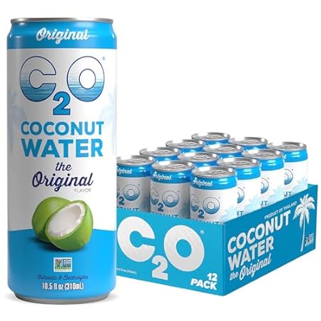C2O - Coconut Water, The Original Flavor (12 Pack) - Made with Fresh Coconut Water - Plant Based - Non GMO - Canned Water - Natural Hydration, Electrolytes, & Potassium - 12 Slim Cans, 10.5 FL OZ