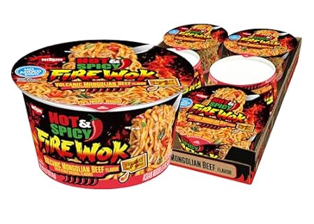 Nissin Hot & Spicy Fire Wok, Volcanic Mongolian Beef, 4.37 Ounce (Pack of 6)
