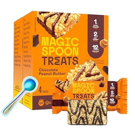 Magic Spoon Treats with Exclusive Spoon - 8 Bars, Chocolate Peanut Butter - High Protein Gluten Free Snack - Sugar Free Protein Cereal Bar - Low Carb & Keto Friendly Protein Bars