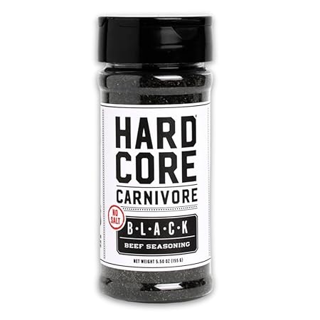Hardcore Carnivore Black: NO SALT Activated Charcoal Meat Seasoning Rub (5.5 oz Shaker) Texas-Made, Blend for Steak, Brisket, Burgers, BBQ, Grilling and Smoking