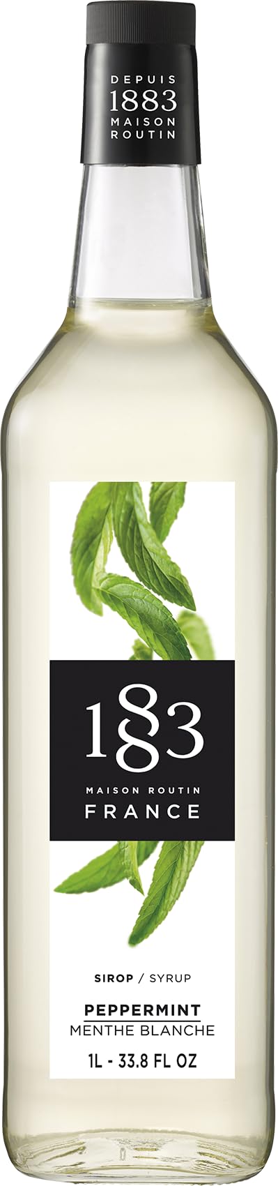 1883 Peppermint Syrup for Drinks, Made in France, 1 Liter Glass Bottle