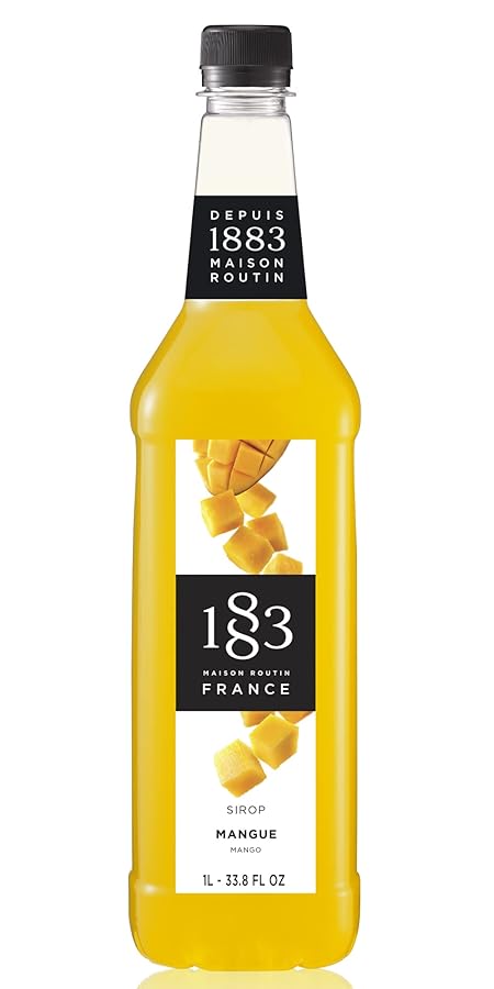 1883 Mango Syrup - Flavored Syrup for Hot & Iced Beverages - Gluten-Free, Vegan, Non-GMO, Kosher, Preservative-Free, Made in France | Plastic Bottle 1 Liter (33.8 Fl Oz)
