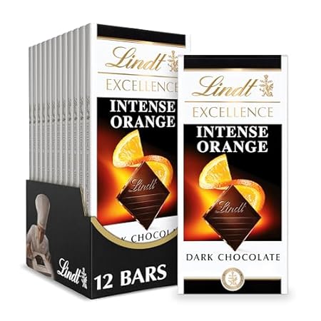Lindt EXCELLENCE Intense Orange Dark Chocolate Bar, Dark Chocolate Candy with Orange and Almond Slivers, 3.5 oz. (12 Pack)