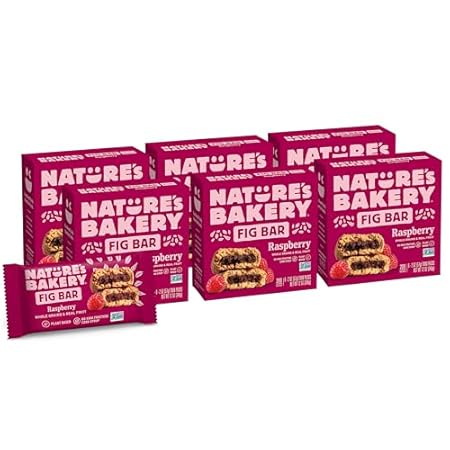 Nature’s Bakery Whole Wheat Fig Bars, Raspberry, Real Fruit, Vegan, Non-GMO, Snack bar, 6 Count (Pack of 6)