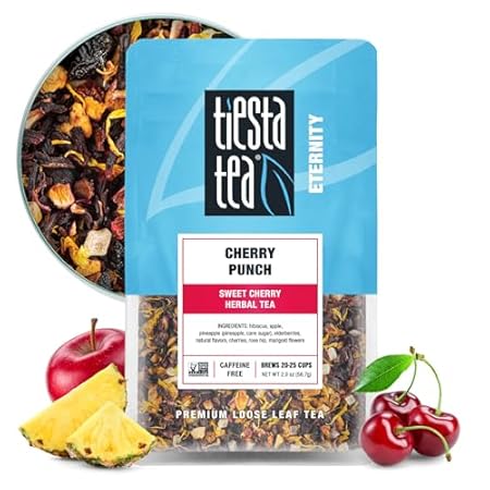 Tiesta Tea - Cherry Punch, Loose Leaf, Sweet Cherry Herbal Tea, Premium Blend, Non-Caffeinated, Makes Hot or Iced & Brews Up to 25 Cups, 2oz Resealable Pouch
