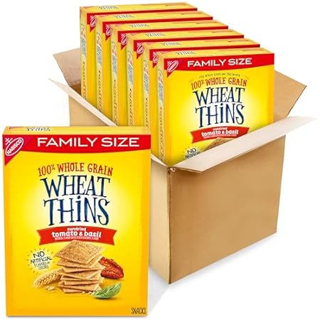 Wheat Thins Sundried Tomato & Basil Snacks, Whole Grain Wheat Crackers, Bulk Snack Crackers, Family Size, 6 -13 oz Boxes