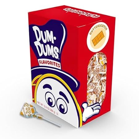 Dum Dums Butterscotch Lollipops - Bulk Candy Box with Lollipops Individually Wrapped, Single Flavor Gourmet Suckers - 50 Count