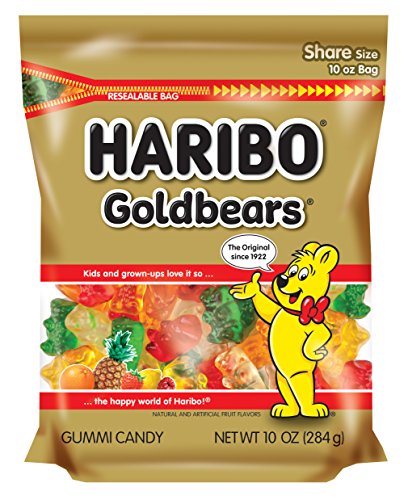 HARIBO Gummi Candy, Original Goldbears, 10 oz. Stand Up Bag (Pack of 8)
