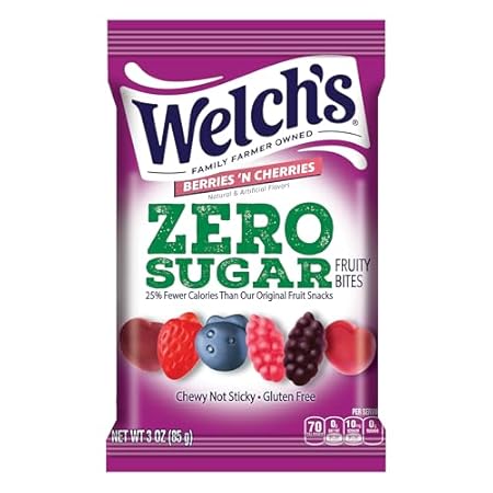 Welch's Zero Sugar Fruity Bites, Berries 'n Cherries Snack Pack, Gluten Free & Sugar Free Snacks, 3oz Snack Pack (Pack of 1)