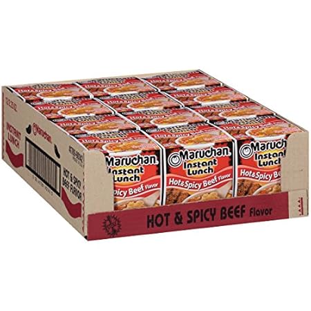 Maruchan Instant Lunch Hot & Spicy Beef, Ramen Noodle Soup, Microwaveable Meal, 2.25 Oz, 12 Count