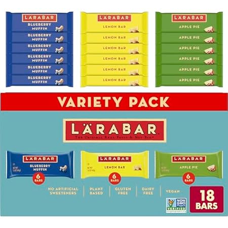 LARABAR Fruit & Nut Bars Variety Pack 18 Count (1.6 oz Each), Blueberry Muffin Lemon Apple Pie, Vegan Gluten Free Dairy Free Plant Based, Granola Snack Bars Breakfast Snacks For Adults