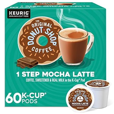 The Original Donut Shop Mocha One-Step Latte, Single Serve Coffee K-Cup Pod, Flavored Coffee, 60 Count (6 Packs of 10)